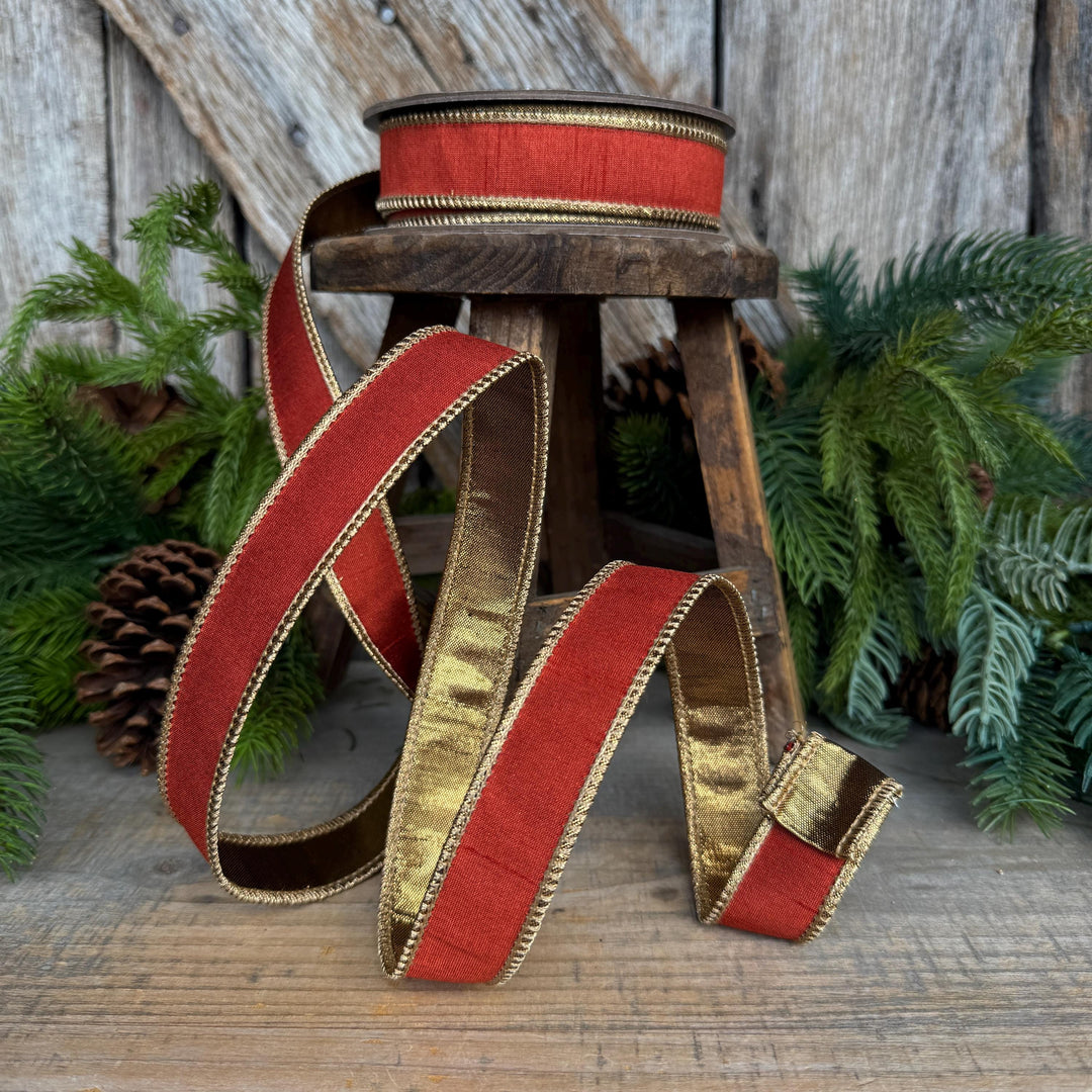 1" Copper Orange Ribbon, Fall Wired Ribbon