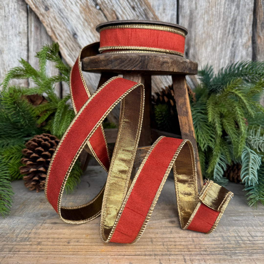 1" Copper Orange Ribbon, Fall Wired Ribbon, Designer Ribbon