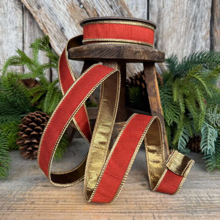 1" Copper Orange Ribbon, Fall Wired Ribbon, Designer Ribbon