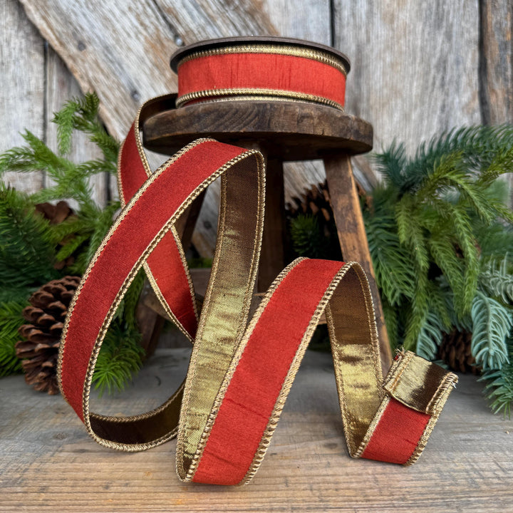 1" Copper Orange Ribbon, Fall Wired Ribbon, Designer Ribbon