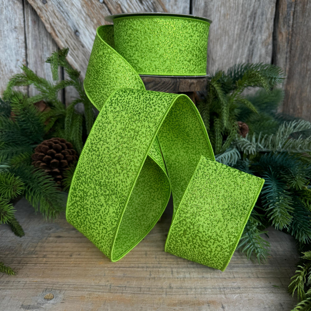 2.5" Lime Green Ribbon, Halloween Ribbon, Farrisilk Mystic Glitz Ribbon