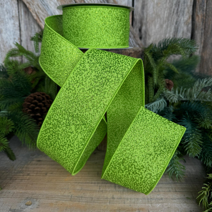 2.5" Lime Green Ribbon, Halloween Ribbon, Farrisilk Mystic Glitz Ribbon