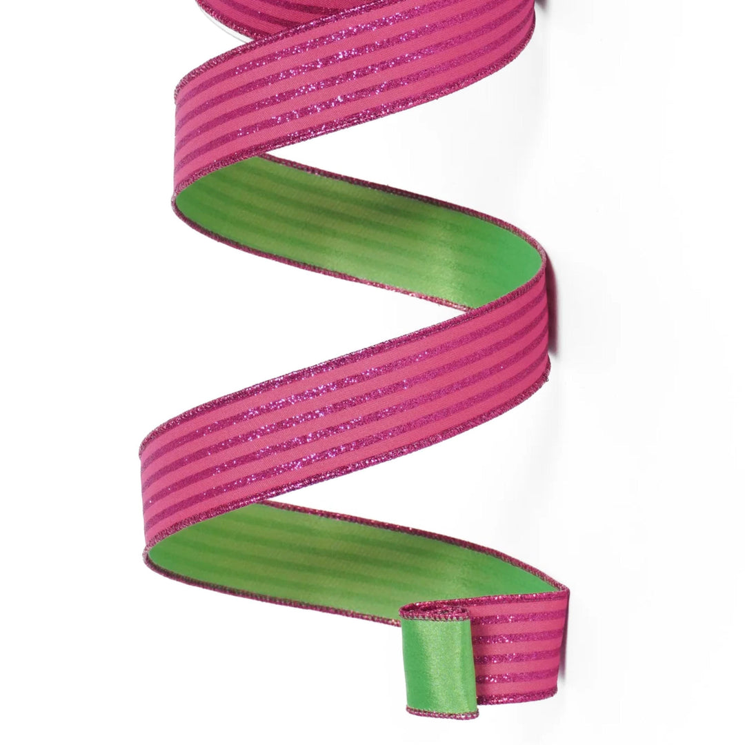 1.5" Pink Lime Green Ribbon, Farrisilk Ribbon, Specter Stripes Ribbon, HR005-15
