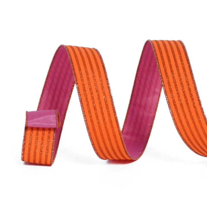 1.5" Orange Pink Ribbon, Farrisilk Ribbon, Specter Stripes Ribbon