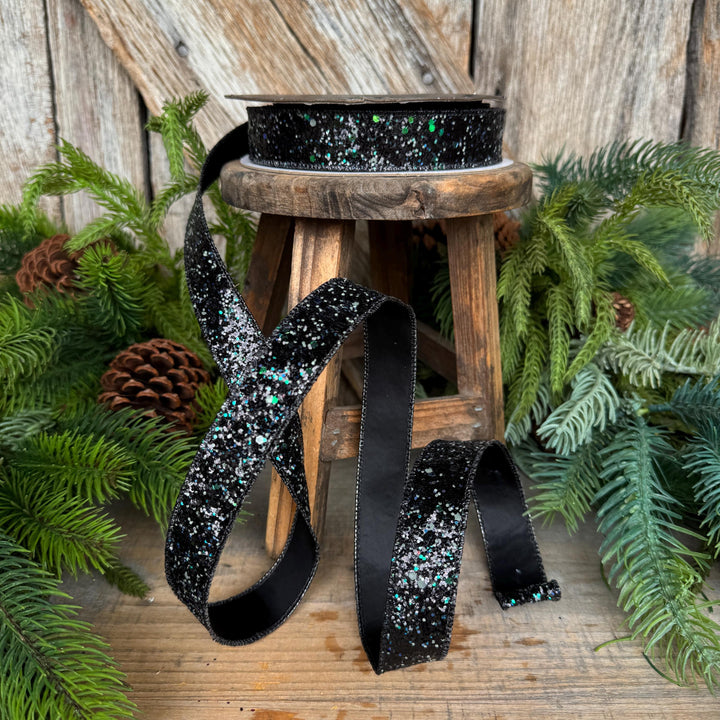 1" Black Ribbon, Halloween Ribbon, Glitz Ribbon, Farrisilk Ribbon