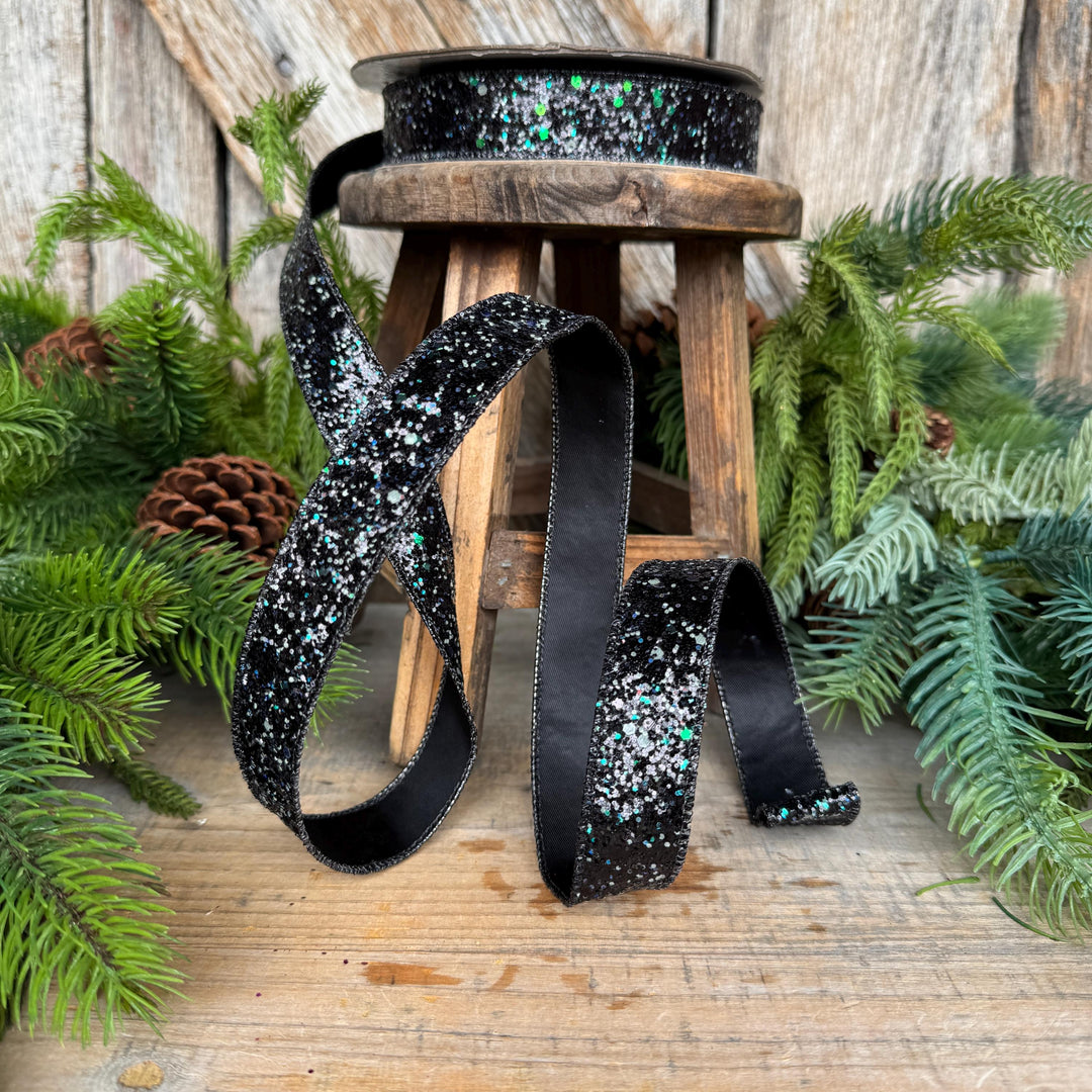 1" Black Ribbon, Halloween Ribbon, Glitz Ribbon, Farrisilk Ribbon