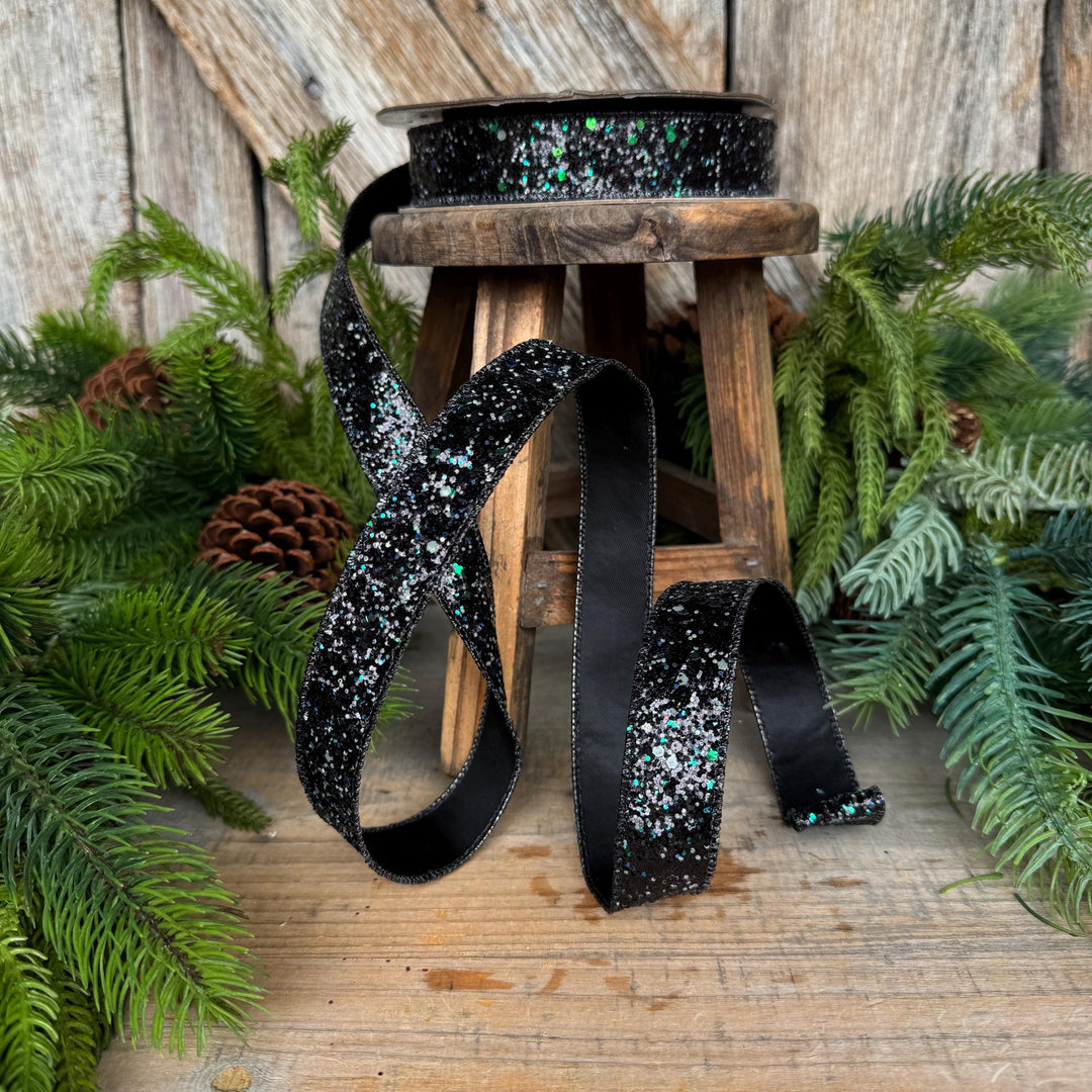 1" Black Ribbon, Halloween Ribbon, Glitz Ribbon, Farrisilk Ribbon