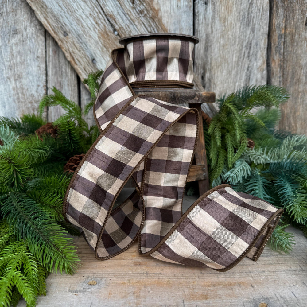 2.5" Brown Check Ribbon, Fall Ribbon