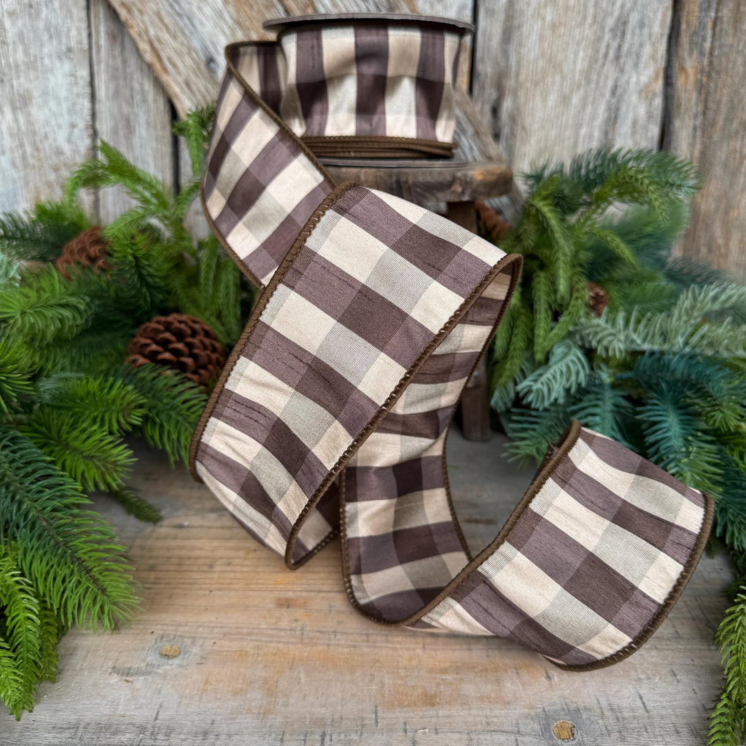 2.5" Brown Check Ribbon, Fall Ribbon