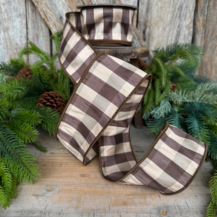 2.5" Brown Check Ribbon, Fall Ribbon