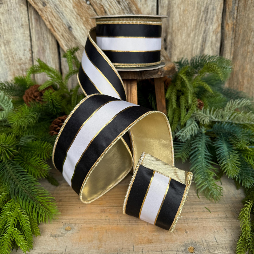 2.5" Black White Gold Stripe RIbbon