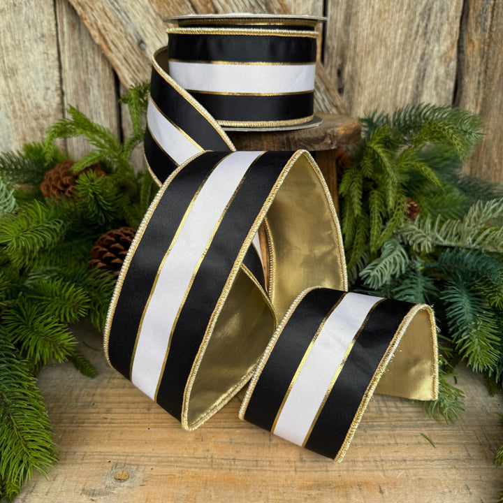 2.5" Black White Gold Stripe RIbbon