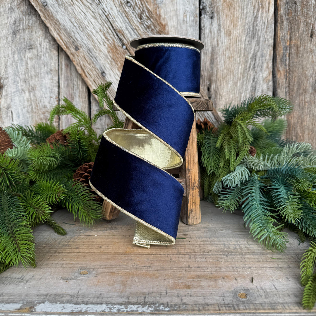2.5" Navy Blue Velvet Ribbon, Christmas Ribbon