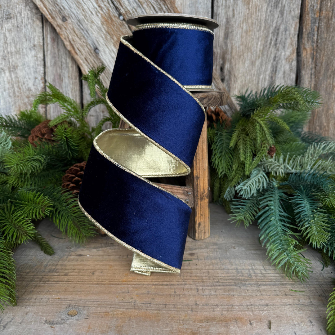 2.5" Navy Blue Velvet Ribbon, Christmas Ribbon