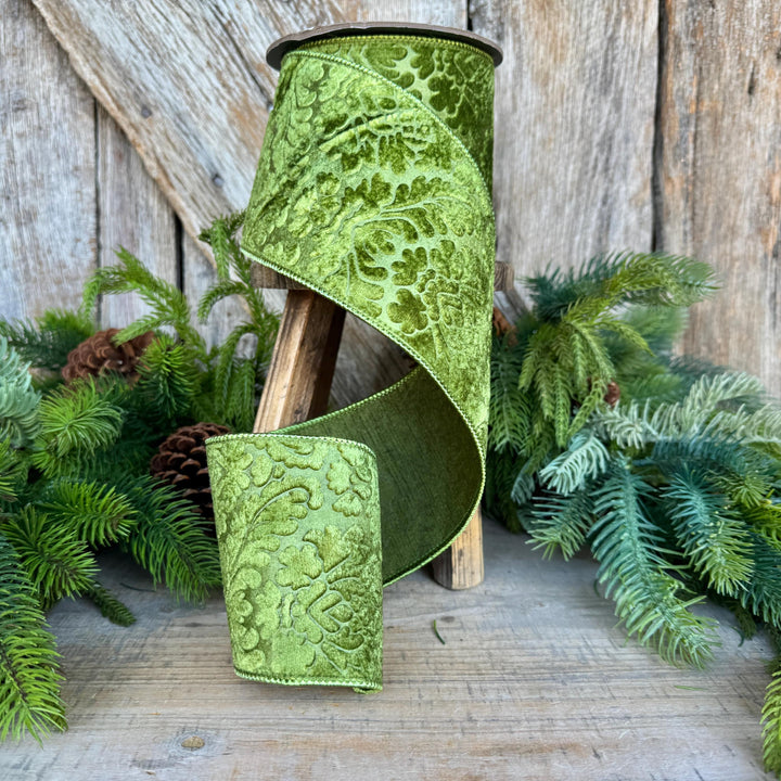 4" Moss Green Velvet Ribbon, Green Velvet Ribbon