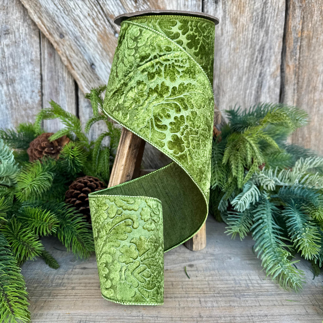 4" Moss Green Velvet Ribbon, Green Velvet Ribbon