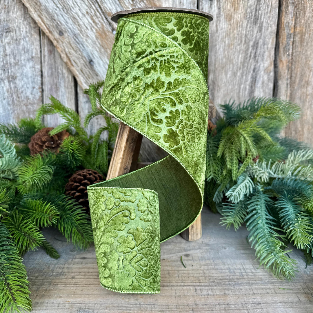 4" Moss Green Velvet Ribbon, Green Velvet Ribbon