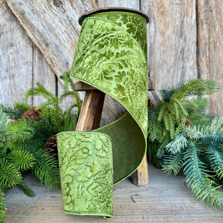 4" Moss Green Velvet Ribbon, Green Velvet Ribbon