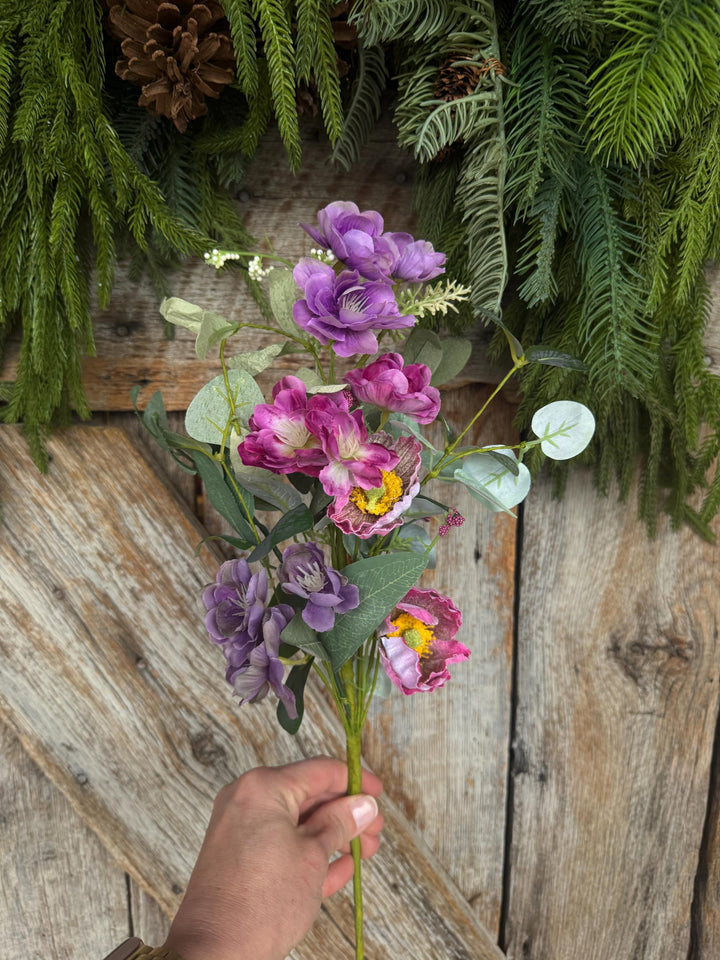 19" Cherry Floral Spray, Pink Purple Floral Spray