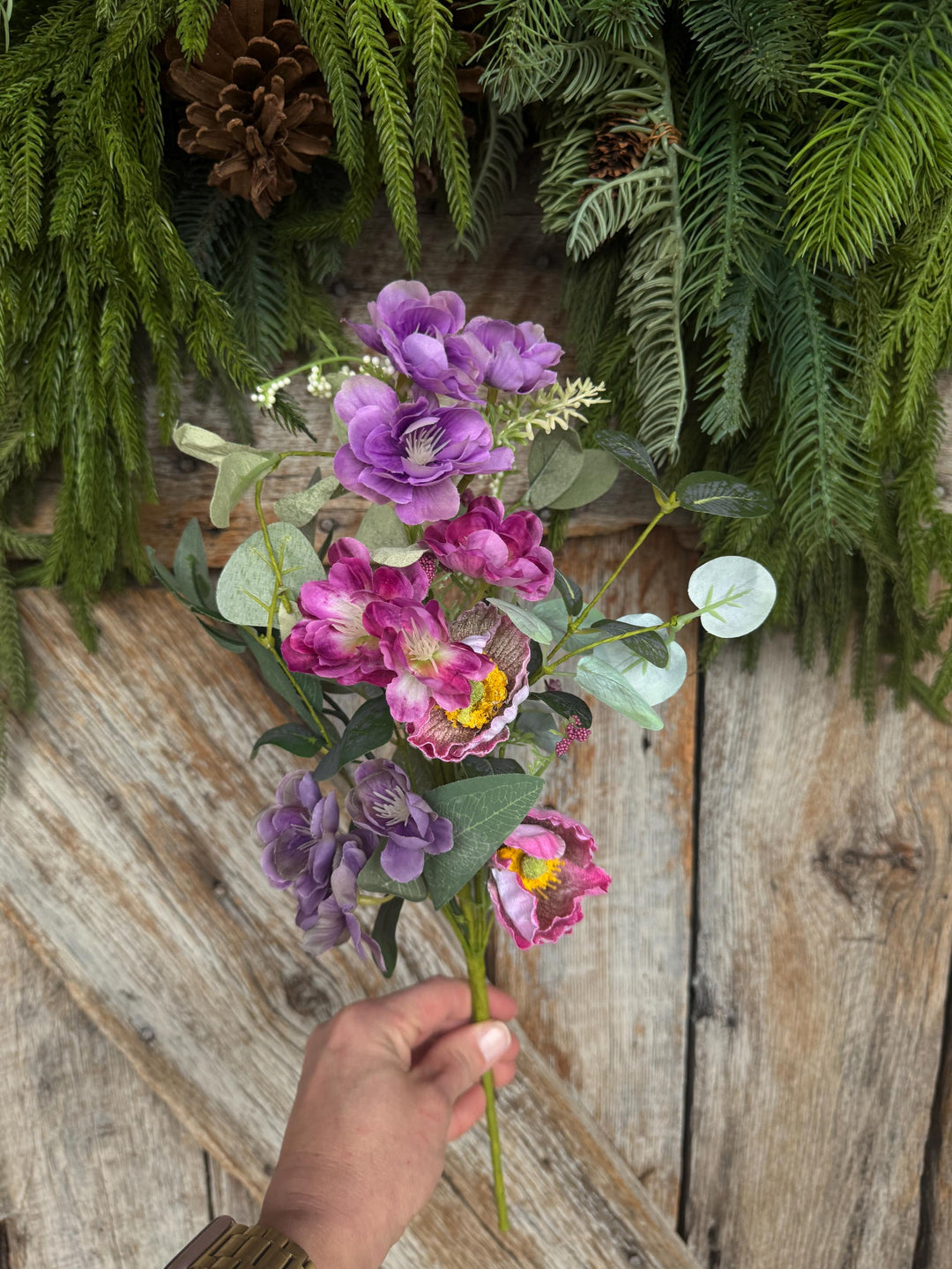 19" Cherry Floral Spray, Pink Purple Floral Spray