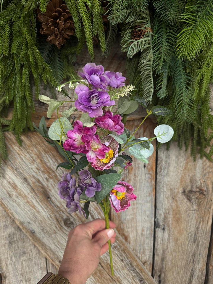 19" Cherry Floral Spray, Pink Purple Floral Spray
