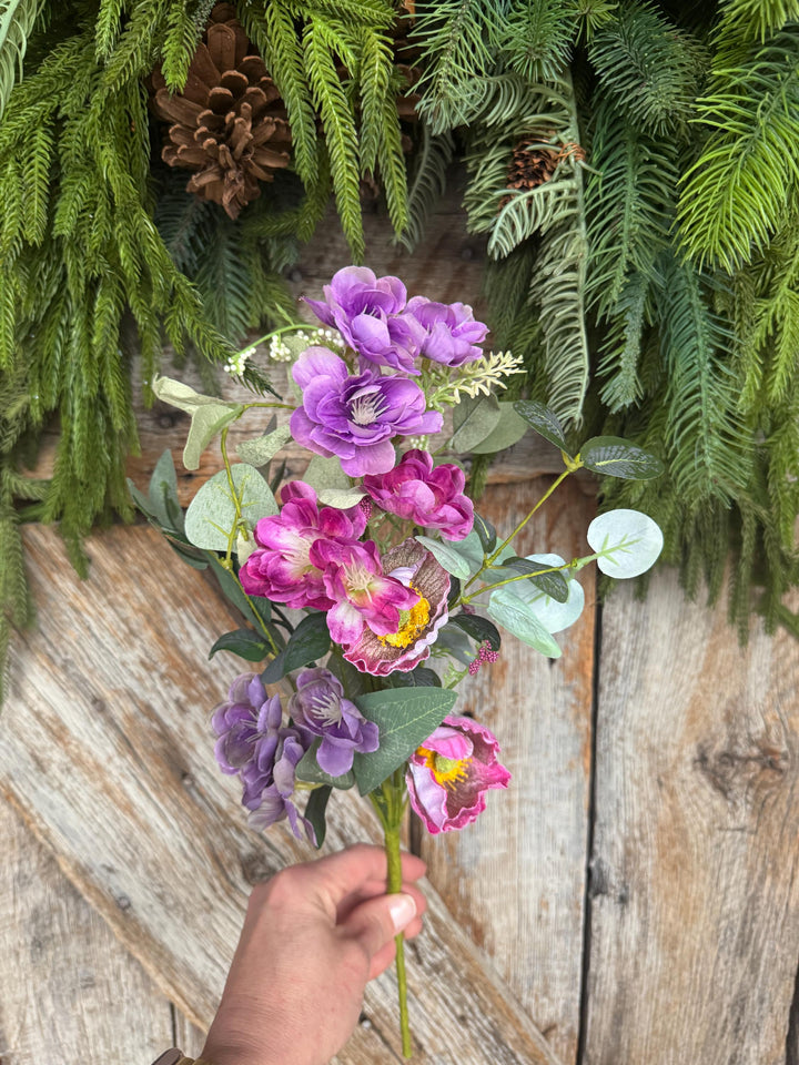 19" Cherry Floral Spray, Pink Purple Floral Spray, Spring Summer Floral