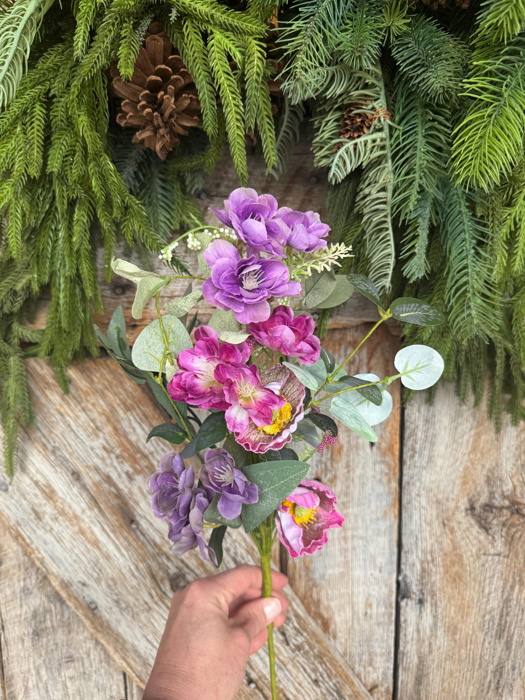 19" Cherry Floral Spray, Pink Purple Floral Spray