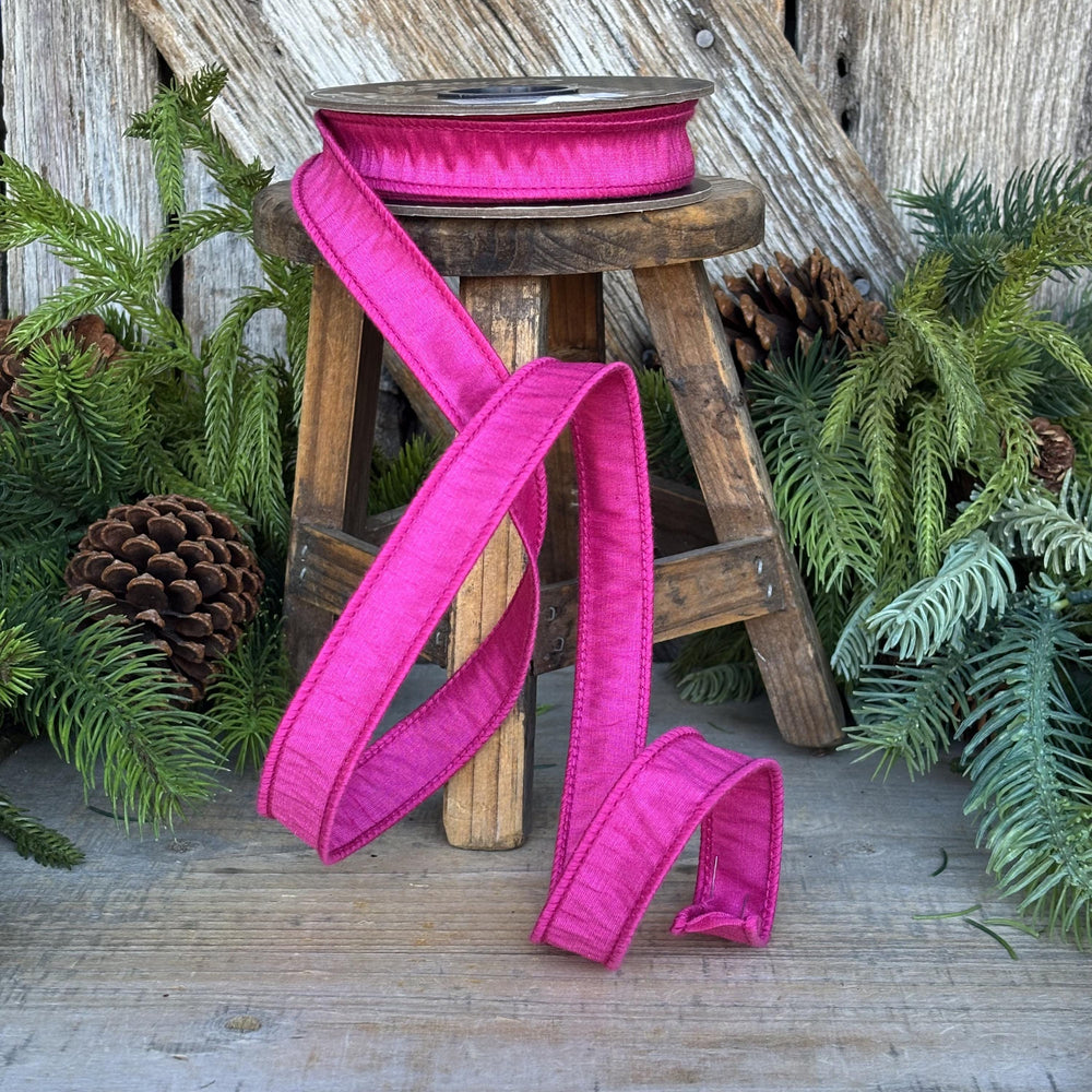 7/8" Hot Pink Dupioni Ribbon, Fuchsia Pink Ribbon, Christmas Ribbon