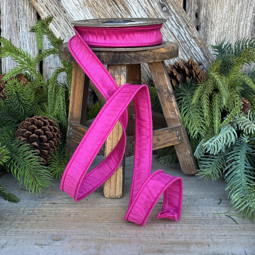 7/8" Hot Pink Dupioni Ribbon, Fuchsia Pink Ribbon, Christmas Ribbon