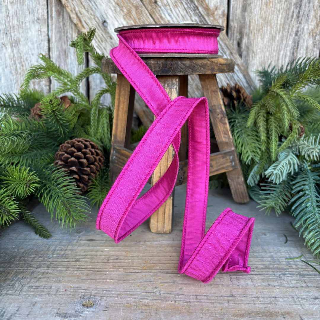 7/8" Hot Pink Dupioni Ribbon, Fuchsia Pink Ribbon, Christmas Ribbon
