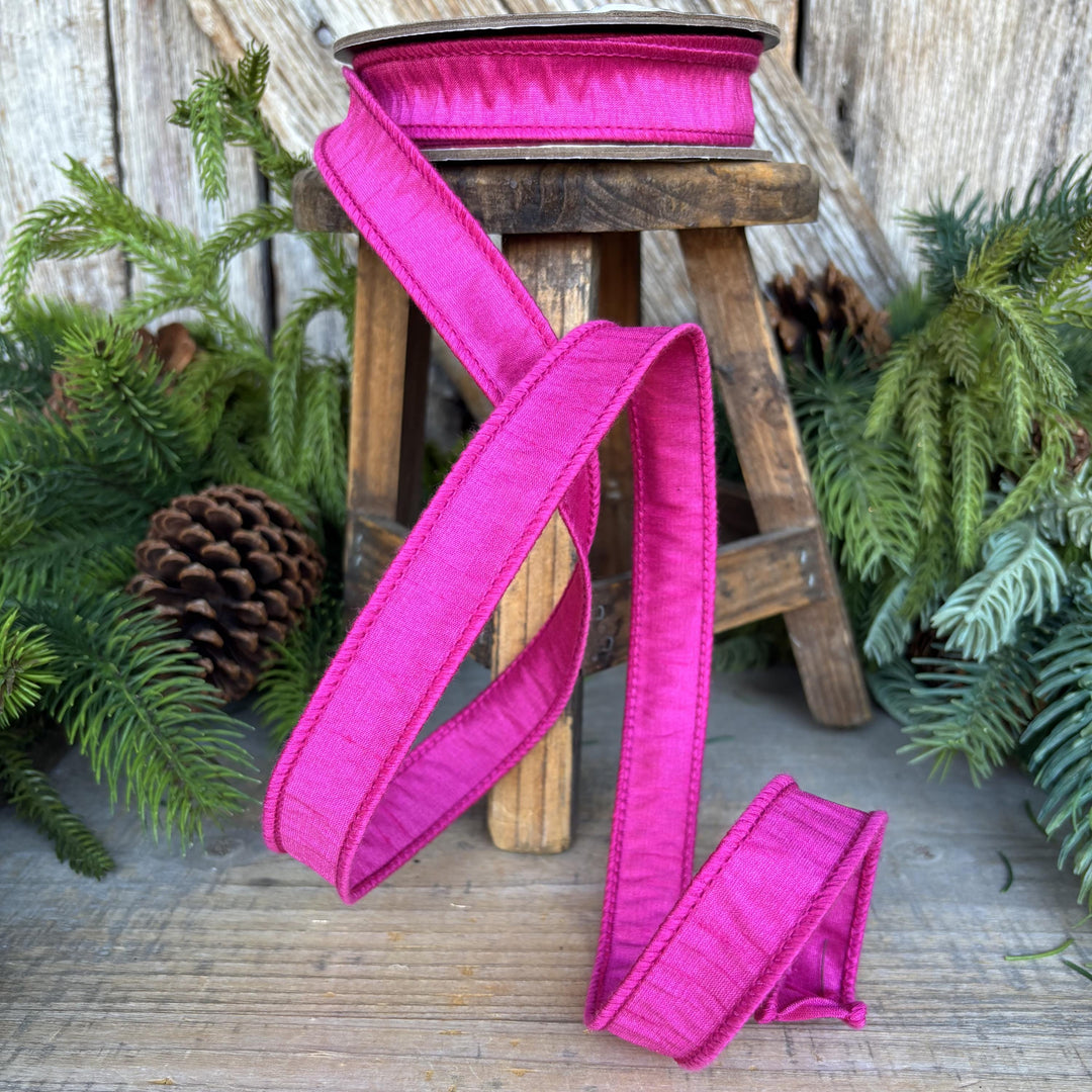 7/8" Hot Pink Dupioni Ribbon, Fuchsia Pink Ribbon, Christmas Ribbon