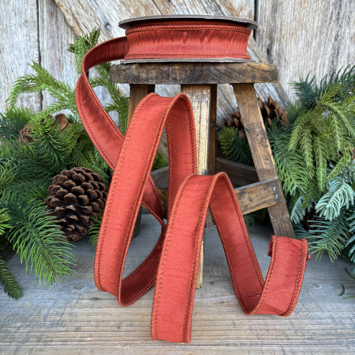 7/8" Rust Orange Dupioni Ribbon, Orange Ribbon, Fall Ribbon, Christmas Ribbon