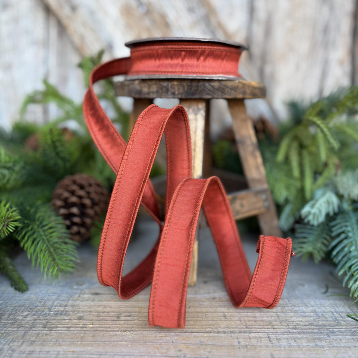 7/8" Rust Orange Dupioni Ribbon, Orange Ribbon, Fall Ribbon, Christmas Ribbon