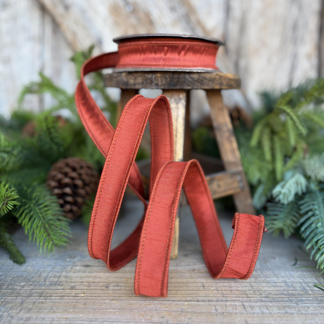 7/8" Rust Orange Dupioni Ribbon, Orange Ribbon, Fall Ribbon, Christmas Ribbon