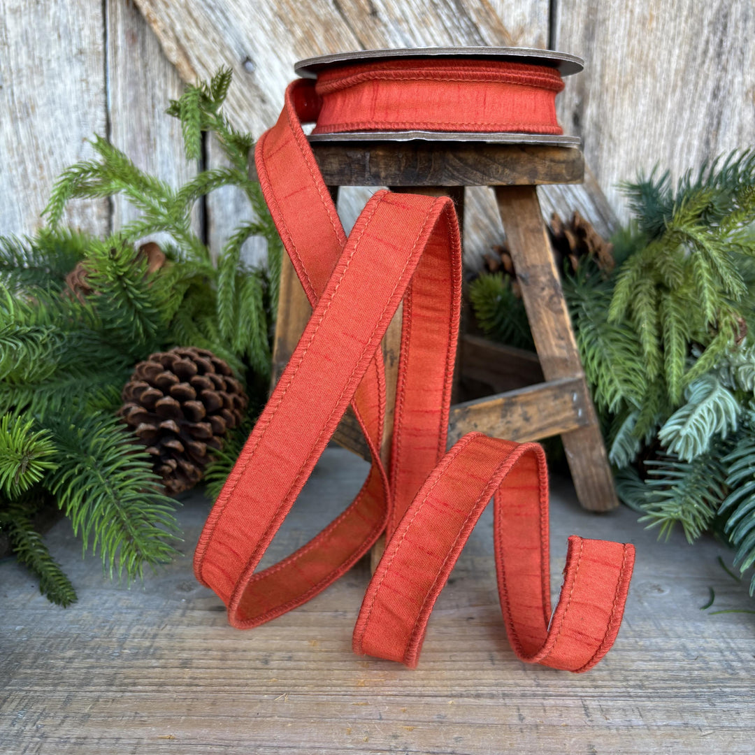 7/8" Pumpkin Orange Dupioni Ribbon, Orange Ribbon, Fall Ribbon, Christmas Ribbon