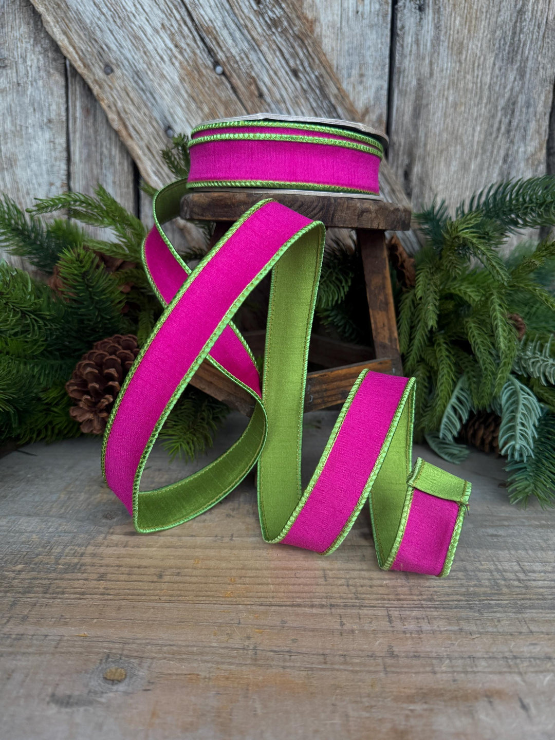 1" Hot Pink Lime Green Ribbon, Hot Pink Ribbon, Narrow Ribbon