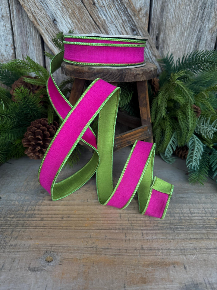 1" Hot Pink Lime Green Ribbon, Hot Pink Ribbon, Narrow Ribbon