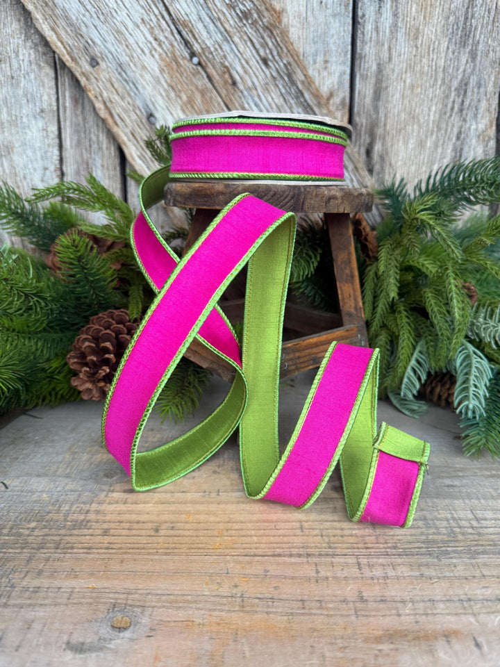 1" Hot Pink Lime Green Ribbon, Hot Pink Ribbon