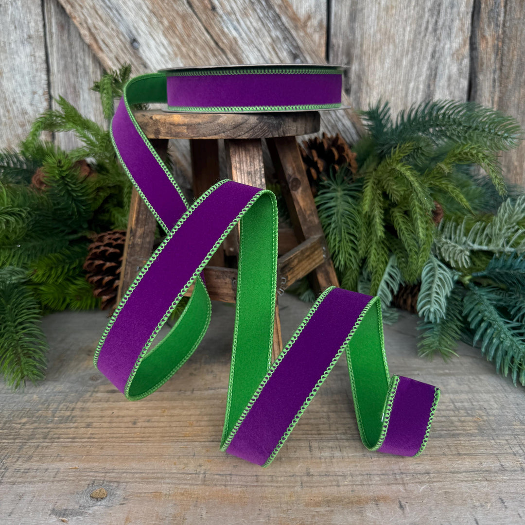 1" Purple Lime Green Halloween Ribbon, Farrisilk Ribbon, Chroma Colors, HR012-61
