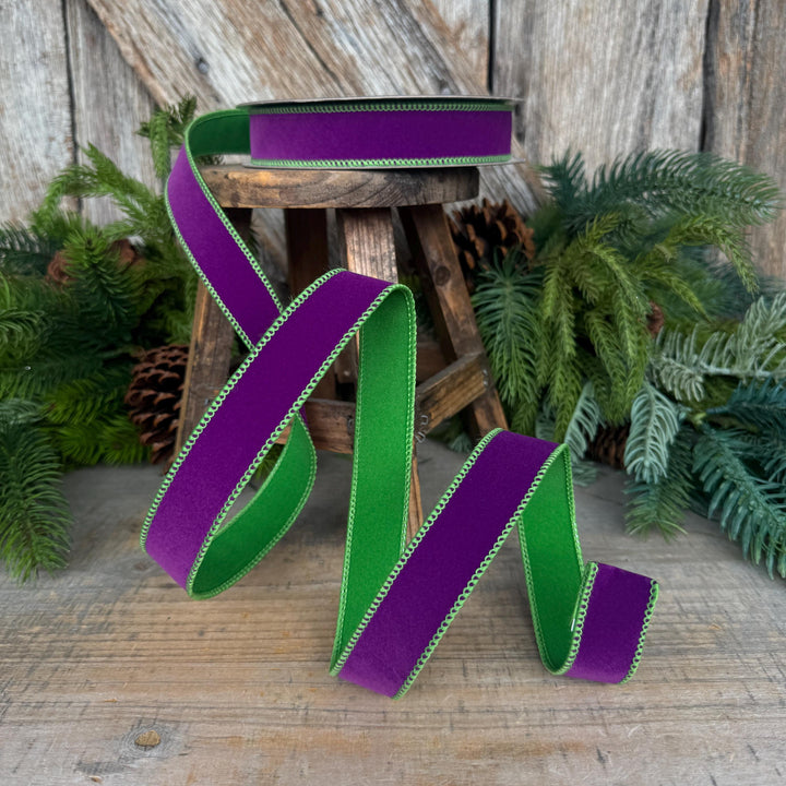 1" Purple Lime Green Halloween Ribbon, Farrisilk Ribbon, Chroma Colors, HR012-61