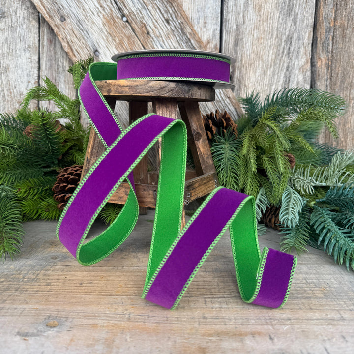 1" Purple Lime Green Halloween Ribbon, Farrisilk Ribbon, Chroma Colors, HR012-61