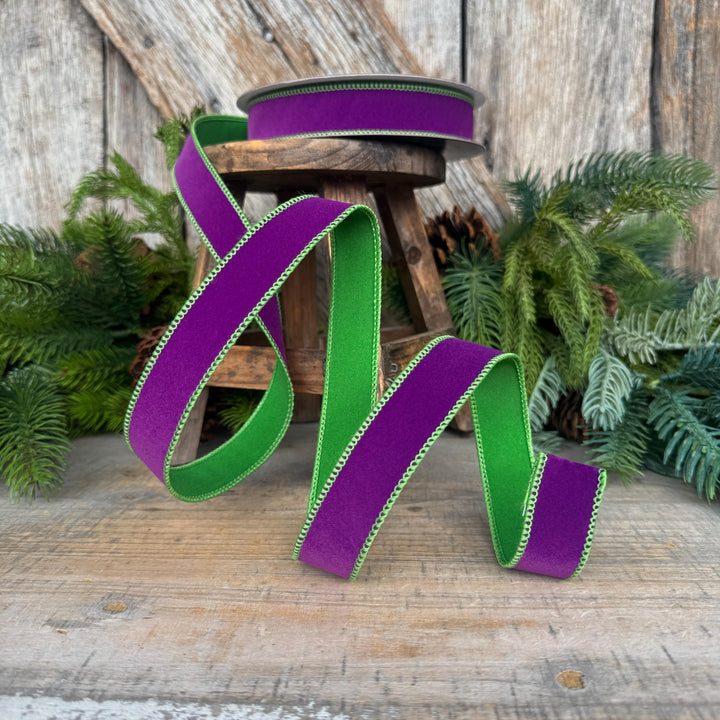 1" Purple Lime Green Halloween Ribbon, Farrisilk Ribbon, Chroma Colors, HR012-61