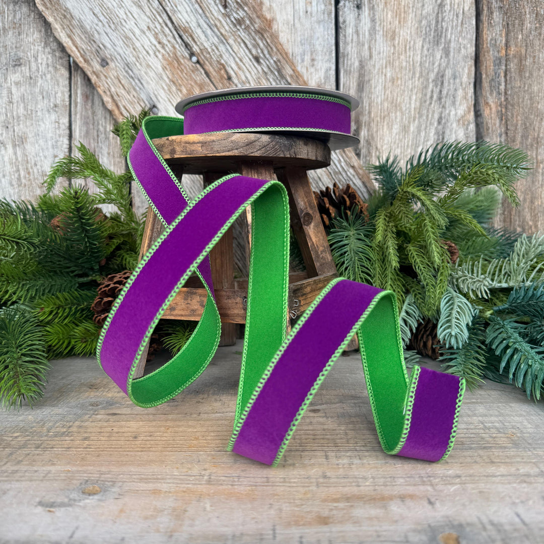 1" Purple Lime Green Halloween Ribbon, Farrisilk Ribbon, Chroma Colors, HR012-61