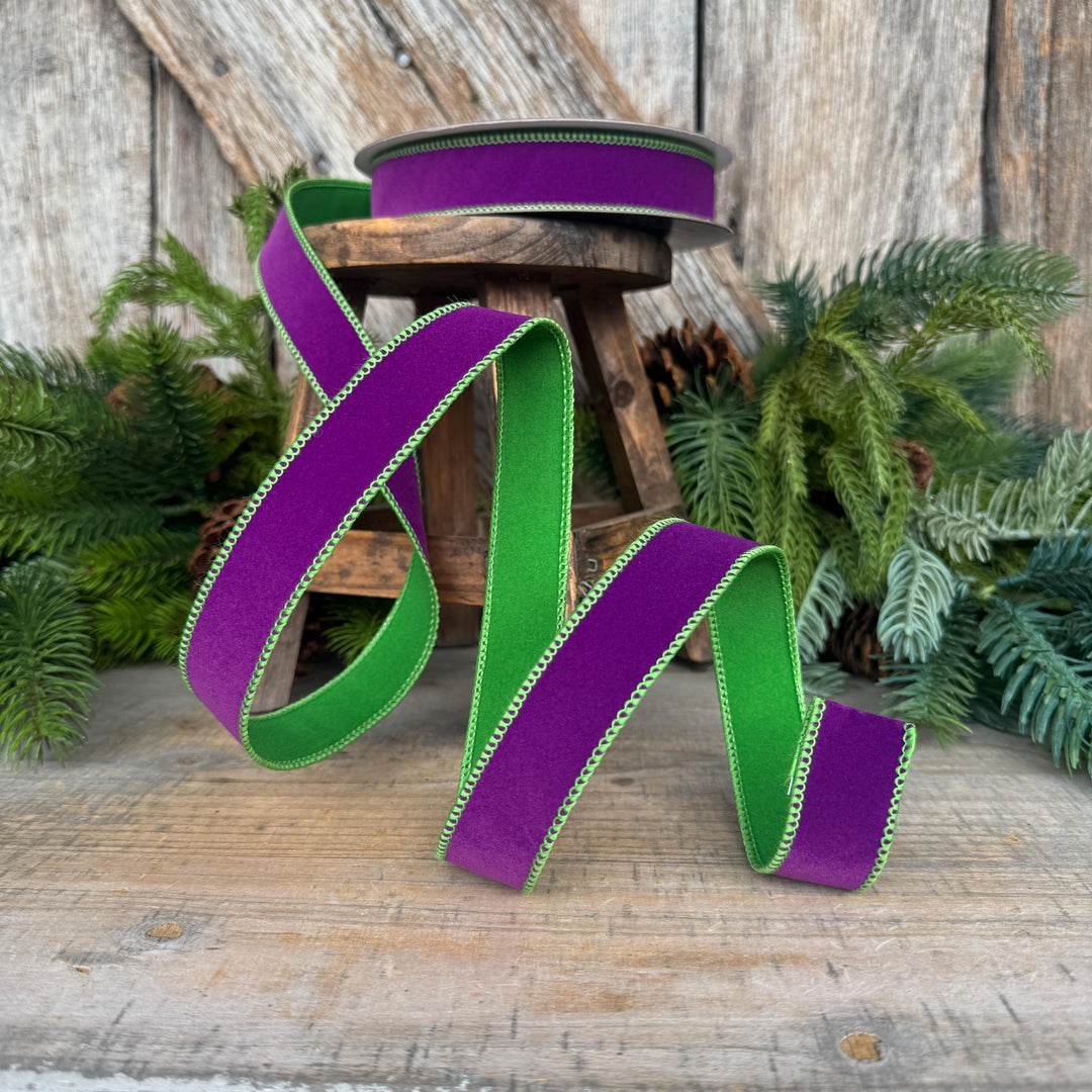 1" Purple Lime Green Halloween Ribbon, Farrisilk Ribbon, Chroma Colors, HR012-61