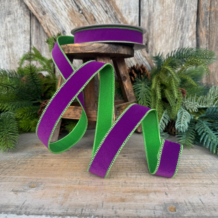 1" Purple Lime Green Halloween Ribbon, Farrisilk Ribbon, Chroma Colors, HR012-61