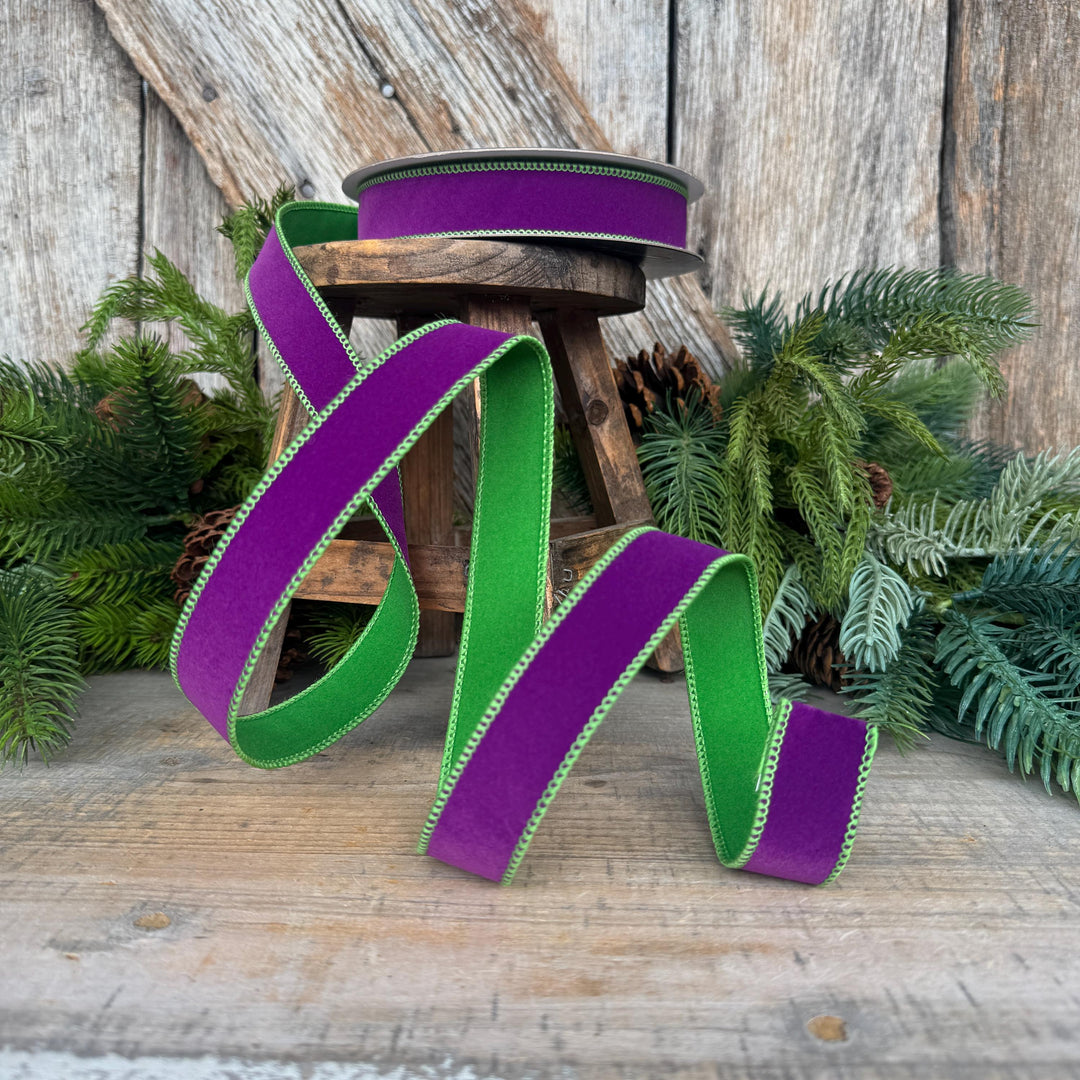 1" Purple Lime Green Halloween Ribbon, Farrisilk Ribbon, Chroma Colors, HR012-61