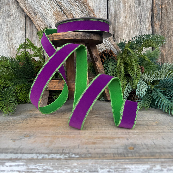 1" Purple Lime Green Halloween Ribbon, Farrisilk Ribbon, Chroma Colors, HR012-61