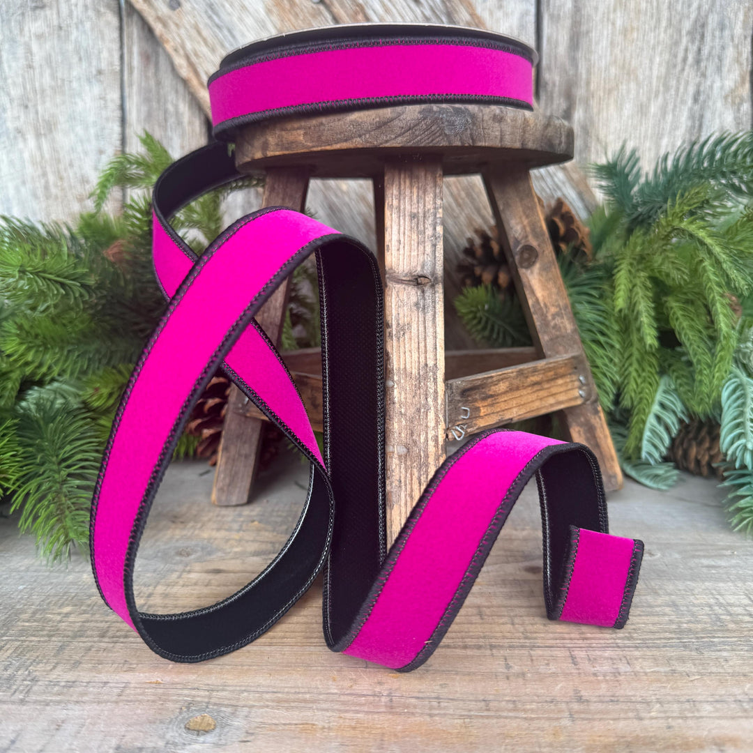1" Hot Pink and Black Halloween Ribbon, Farrisilk Ribbon, Chroma Colors, HR012-08