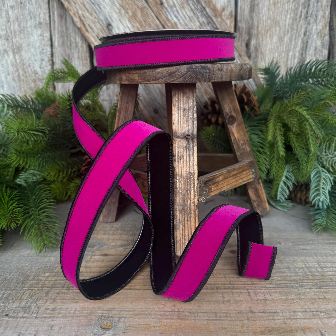 1" Hot Pink and Black Halloween Ribbon, Farrisilk Ribbon, Chroma Colors, HR012-08