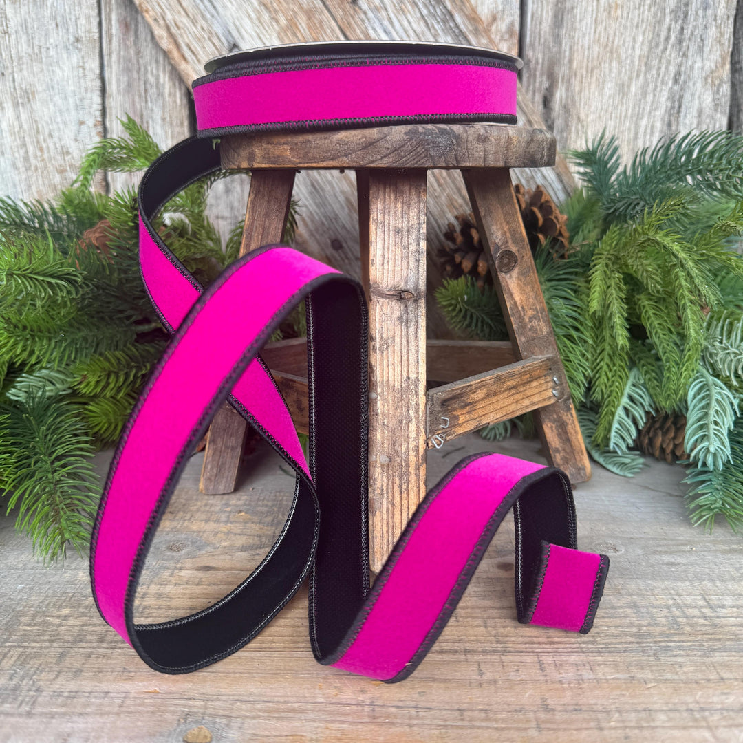 1" Hot Pink and Black Halloween Ribbon, Farrisilk Ribbon, Chroma Colors, HR012-08